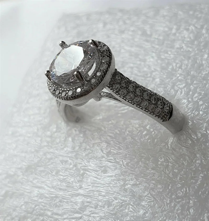 Simulated Diamond Halo Engagement Style Ring SIZES M,N,O,U