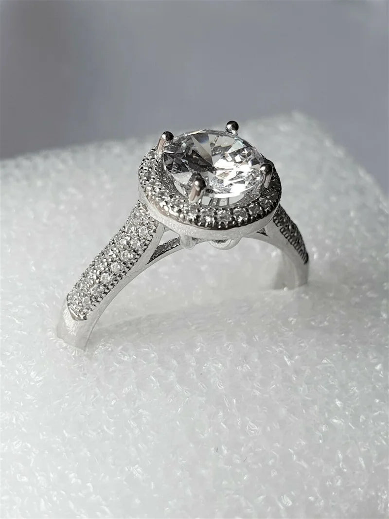 Simulated Diamond Halo Engagement Style Ring SIZES M,N,O,U