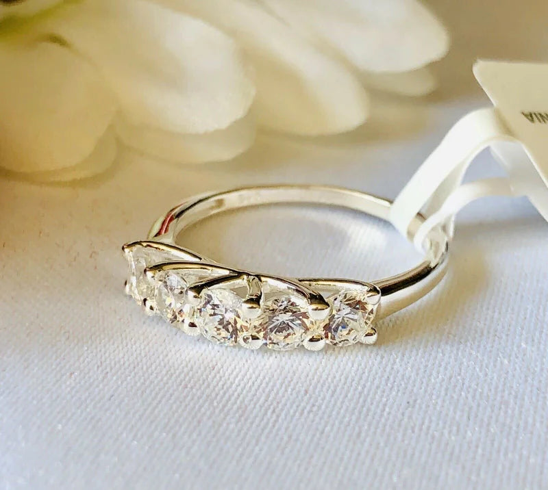Swarovski Zirconia 5 Stone Ring 925 Sterling Silver SIZE O