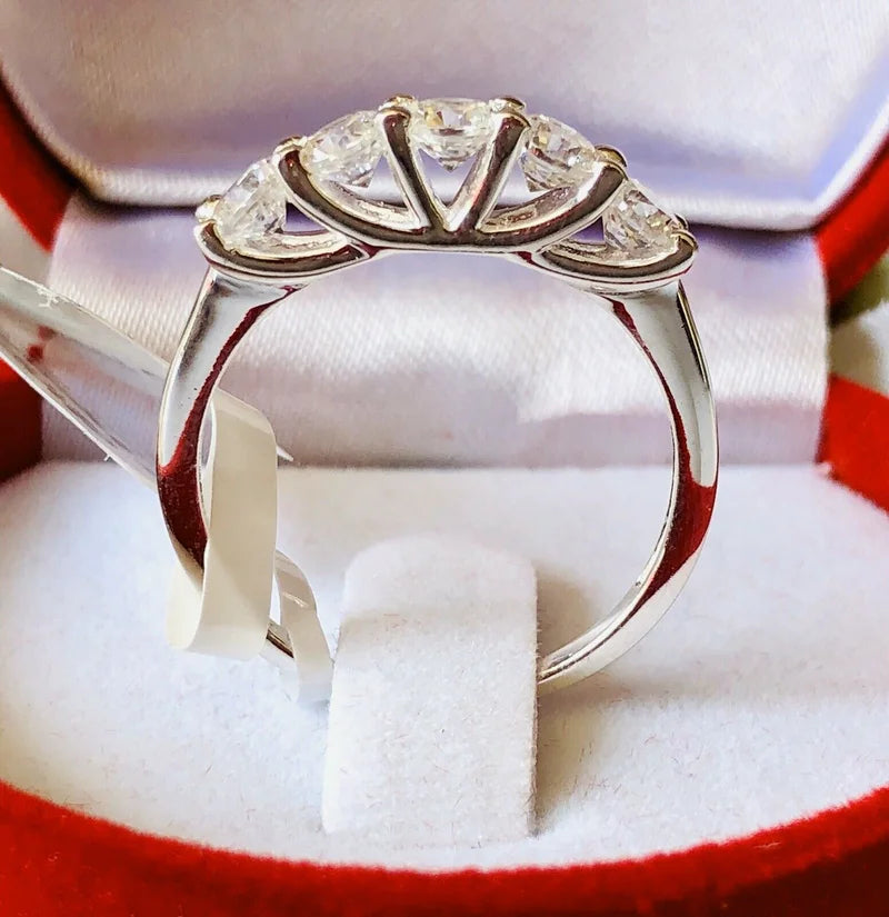 Swarovski Zirconia 5 Stone Ring 925 Sterling Silver SIZE O