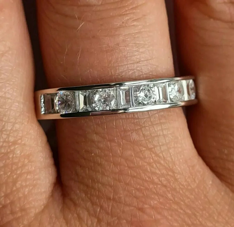 Simulated Diamond Half Eternity Band Ring SIZE L