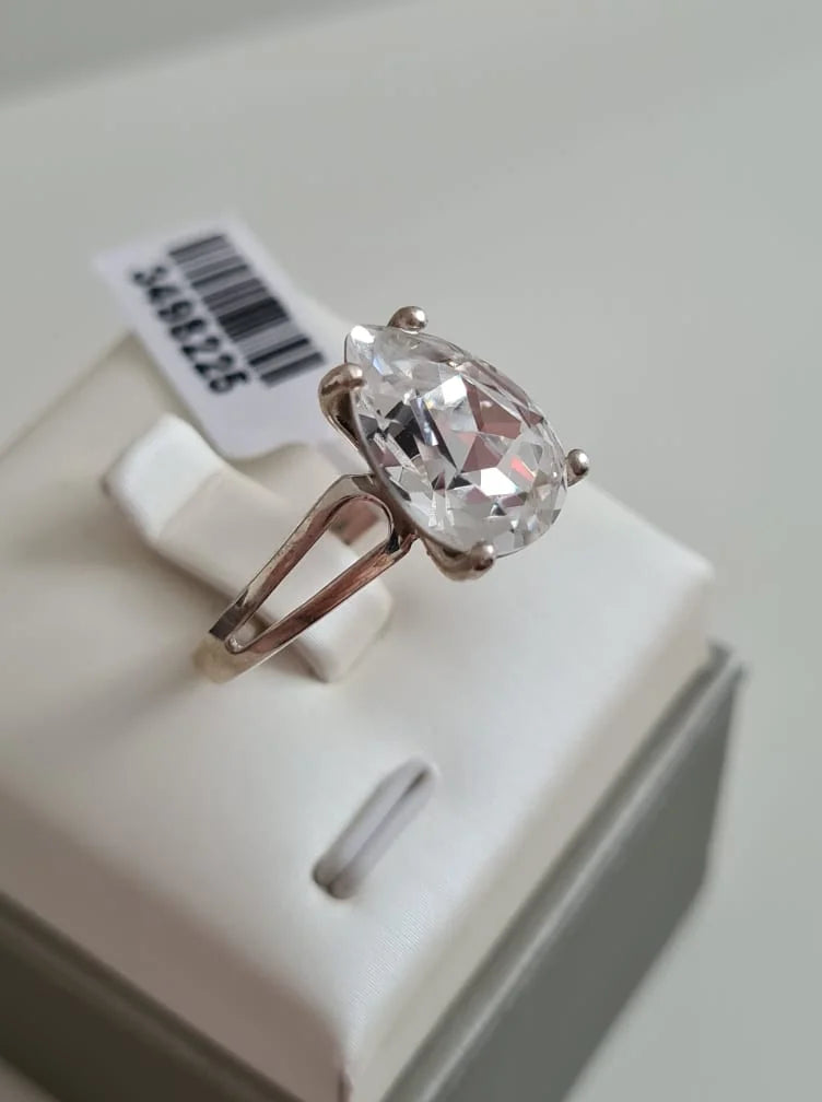 Swarovski Crystal Pear Cut Ring 925 Sterling Silver SIZE M