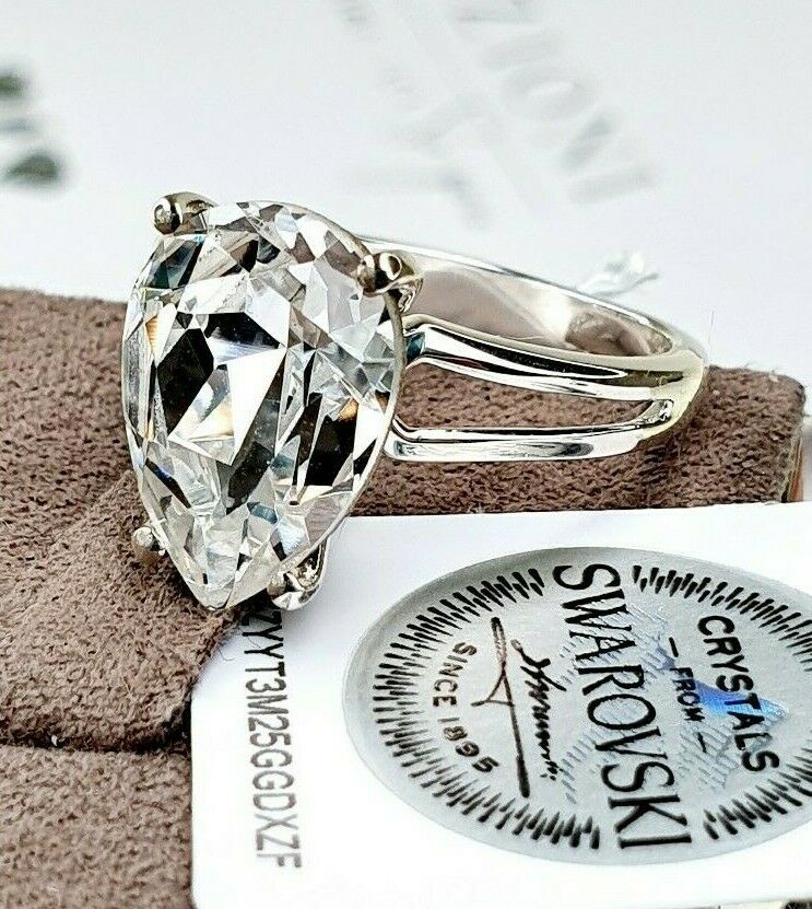 Swarovski Crystal Pear Cut Ring 925 Sterling Silver SIZE M