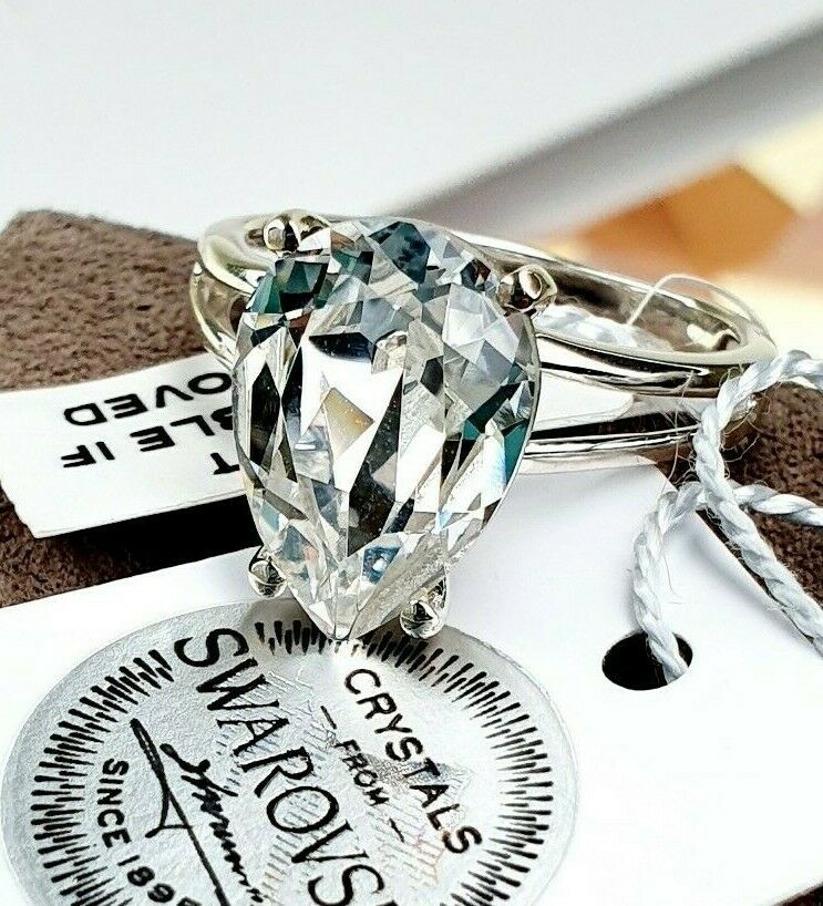 Swarovski Crystal Pear Cut Ring 925 Sterling Silver SIZE M
