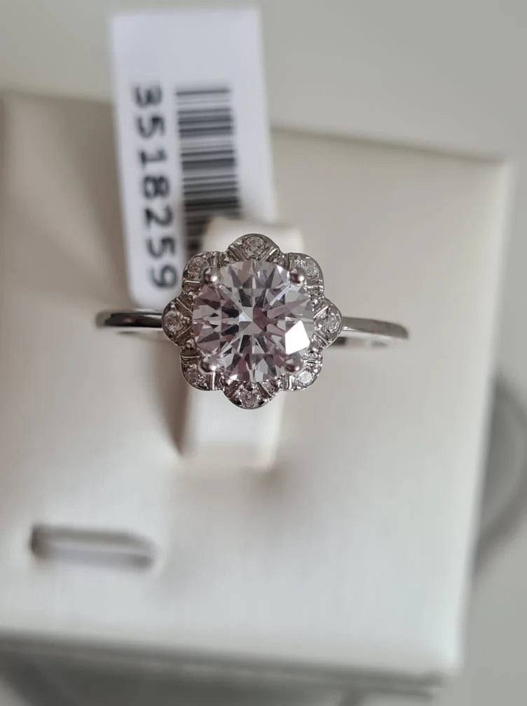 Swarovski zirconia Floral Halo Ring Set In 925 Sterling Silver SIZES P,S