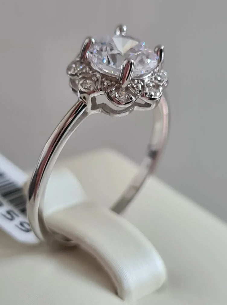 Swarovski zirconia Floral Halo Ring Set In 925 Sterling Silver SIZES P,S