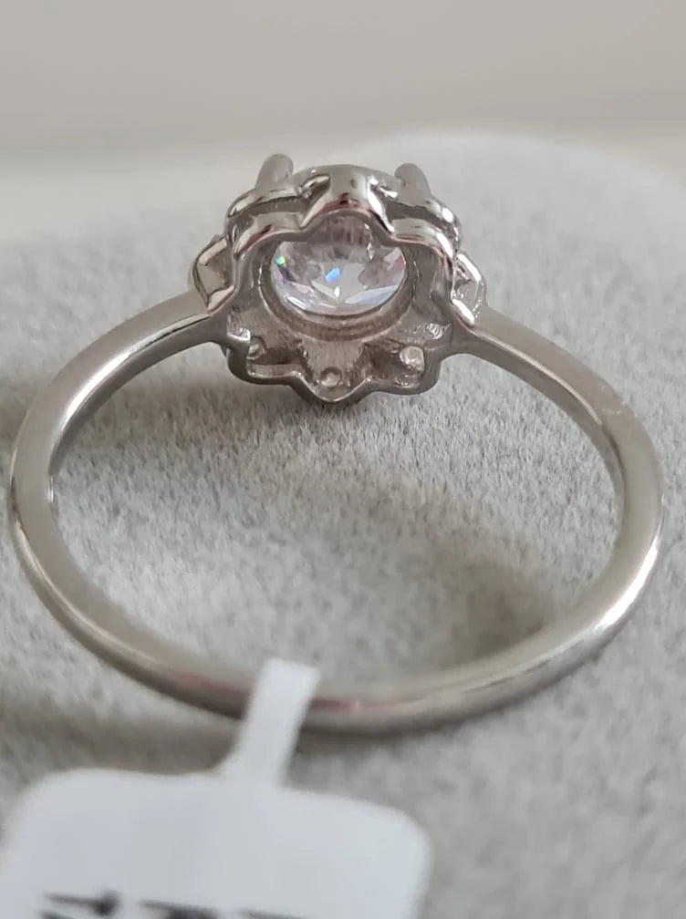 Swarovski zirconia Floral Halo Ring Set In 925 Sterling Silver SIZES P,S