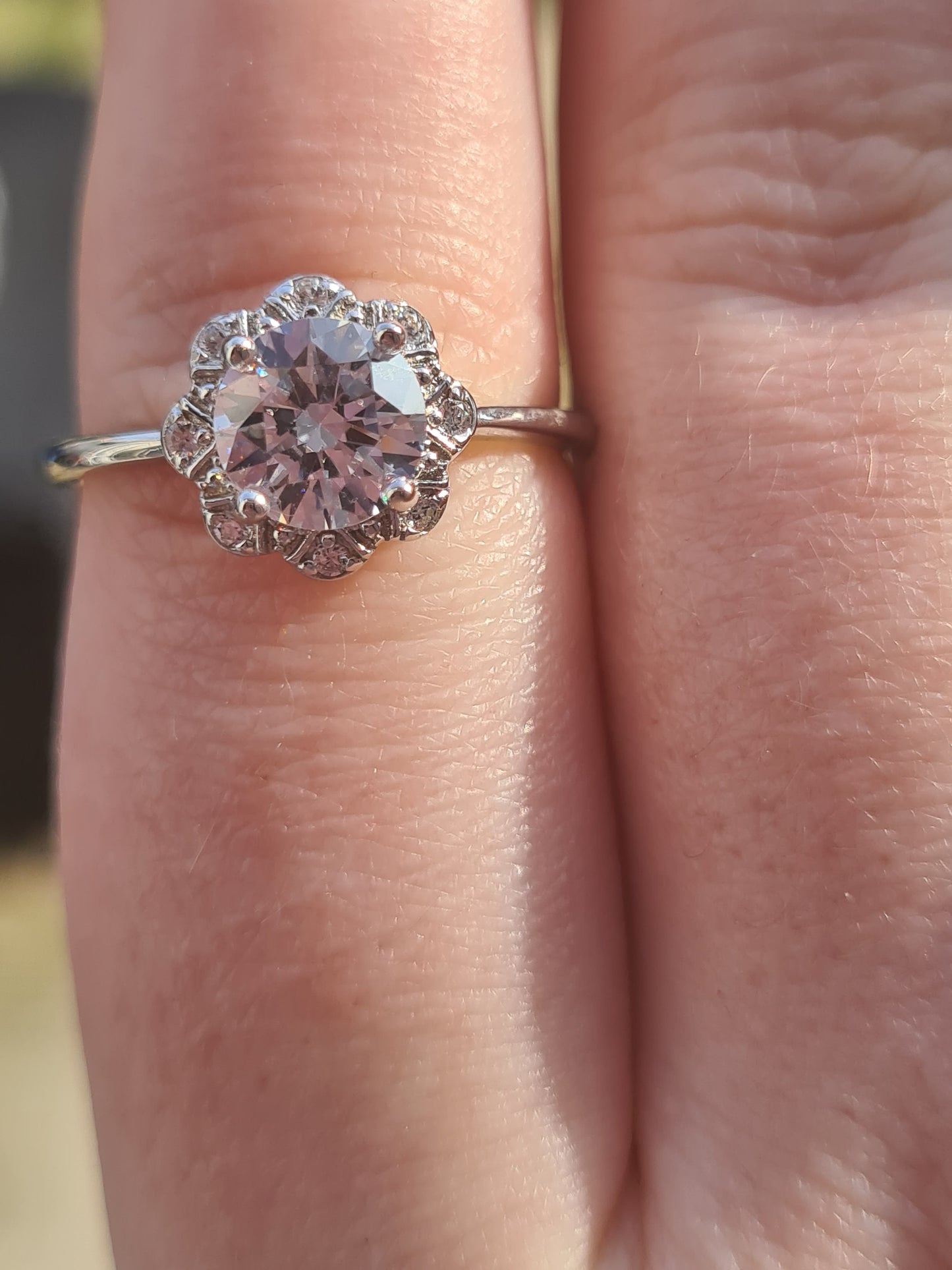 Swarovski zirconia Floral Halo Ring Set In 925 Sterling Silver SIZES P,S