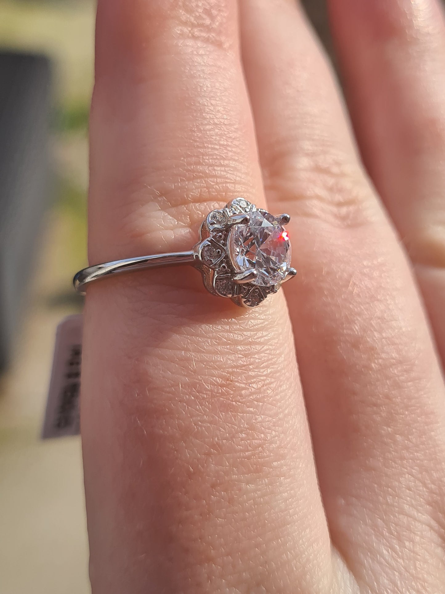 Swarovski zirconia Floral Halo Ring Set In 925 Sterling Silver SIZES P,S