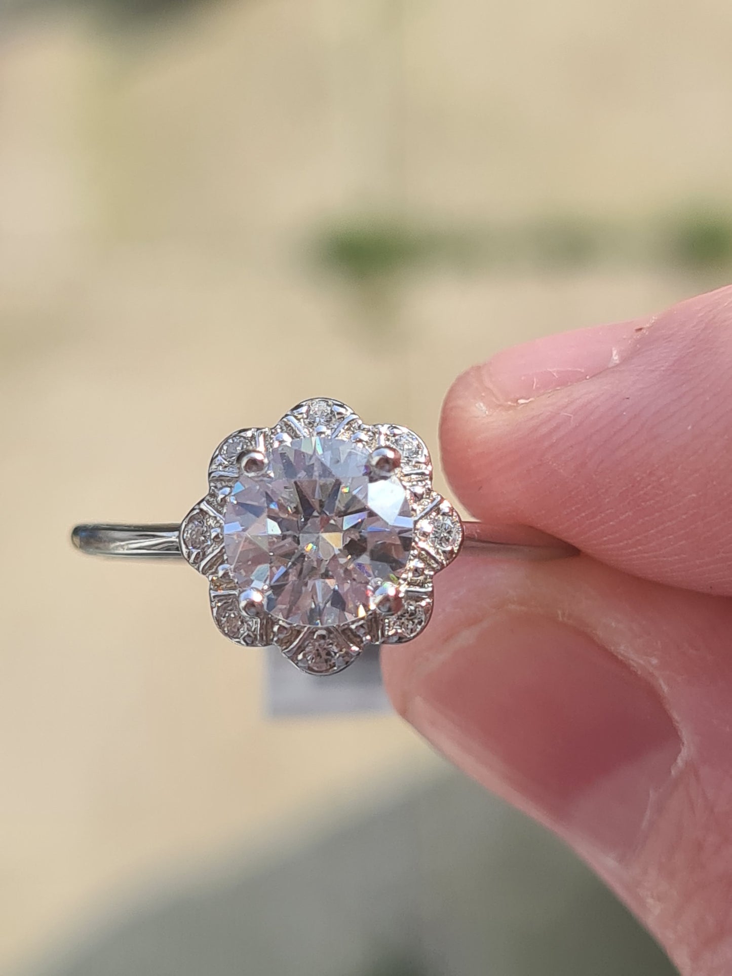 Swarovski zirconia Floral Halo Ring Set In 925 Sterling Silver SIZES P,S