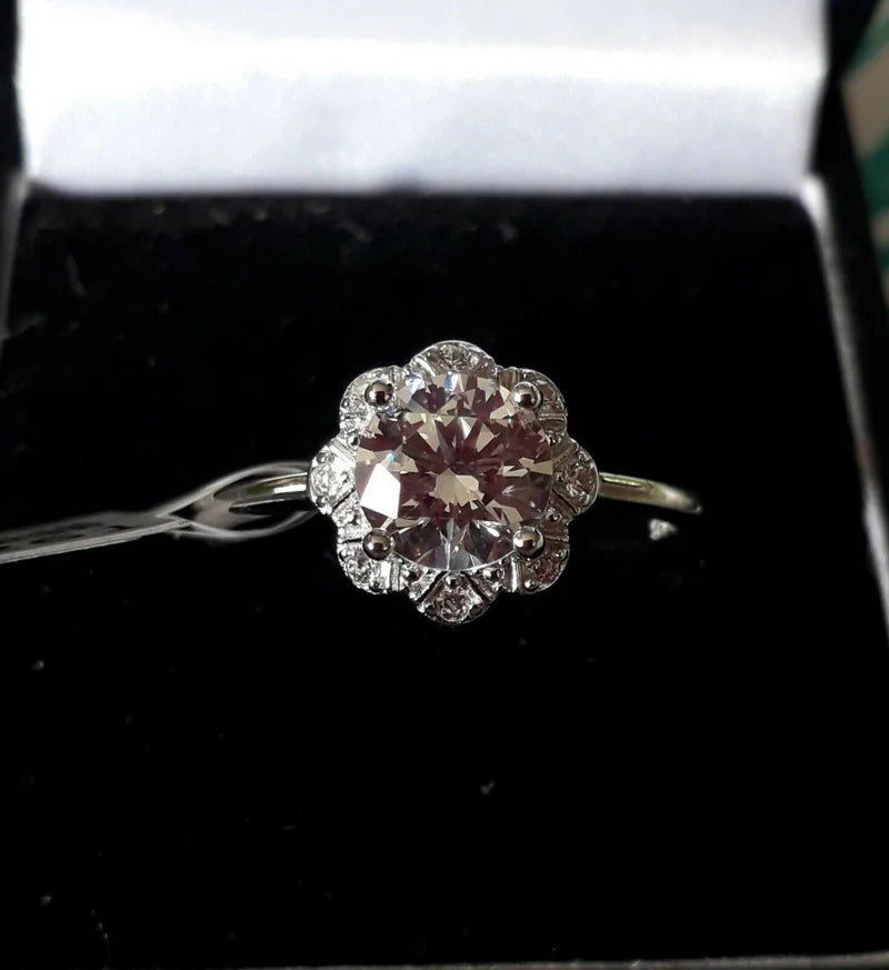 Swarovski zirconia Floral Halo Ring Set In 925 Sterling Silver SIZES P,S