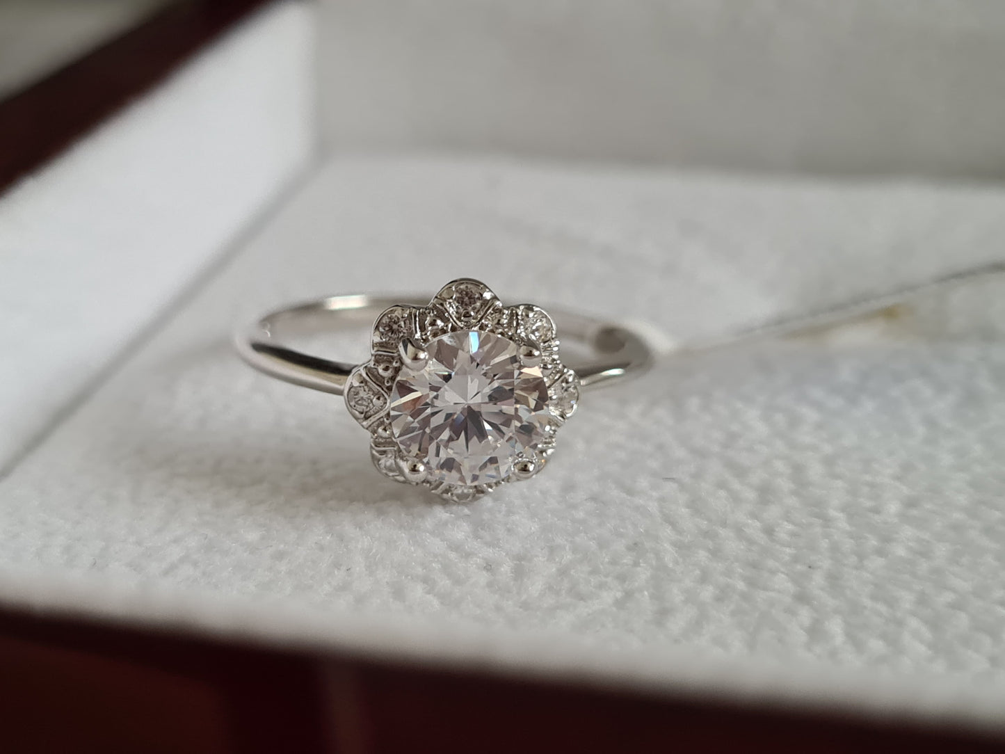 Swarovski zirconia Floral Halo Ring Set In 925 Sterling Silver SIZES P,S