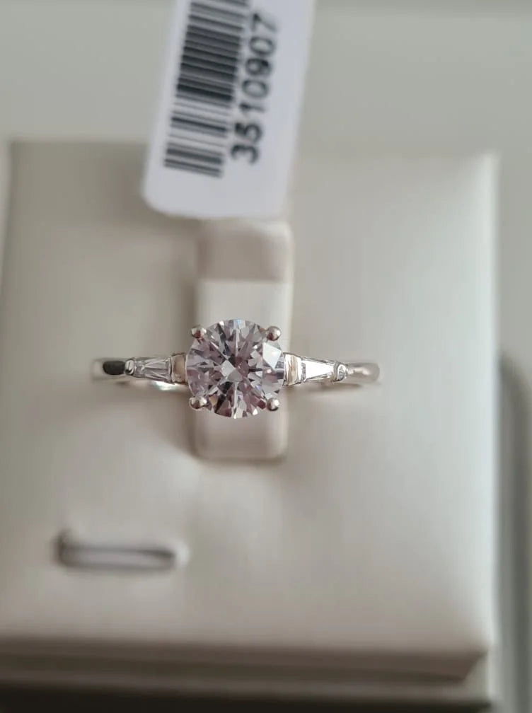 Swarovski zirconia Solitaire With Baguette Cut Shoulders SIZES N,P