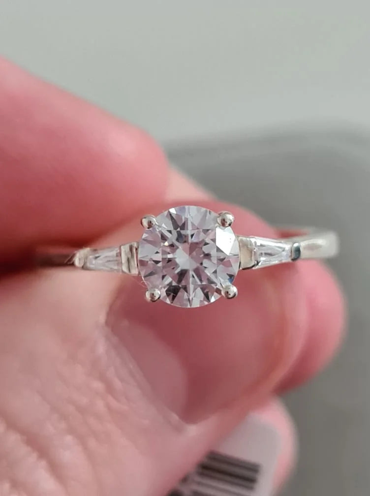 Swarovski zirconia Solitaire With Baguette Cut Shoulders SIZES N,P