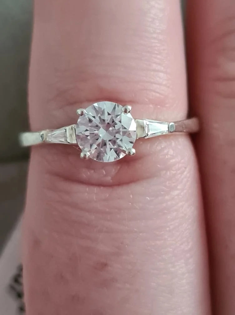 Swarovski zirconia Solitaire With Baguette Cut Shoulders SIZES N,P