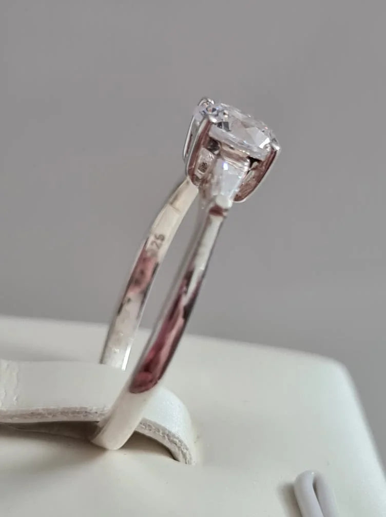 Swarovski zirconia Solitaire With Baguette Cut Shoulders SIZES N,P