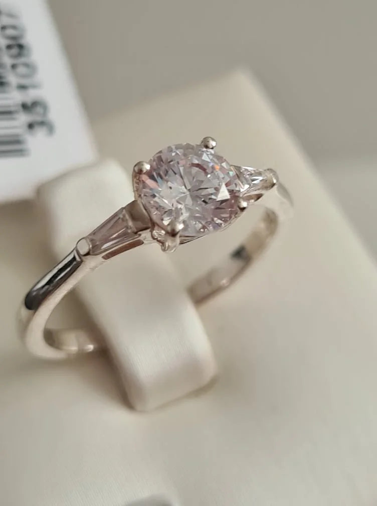 Swarovski zirconia Solitaire With Baguette Cut Shoulders SIZES N,P