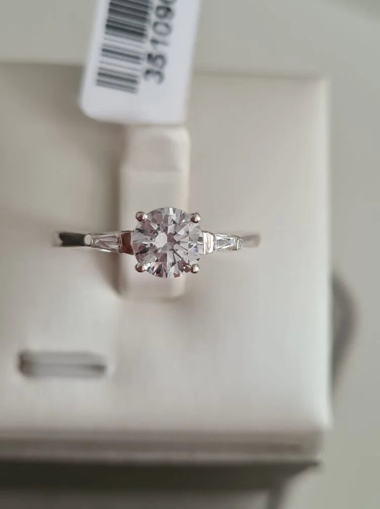 Swarovski zirconia Solitaire With Baguette Cut Shoulders SIZES N,P