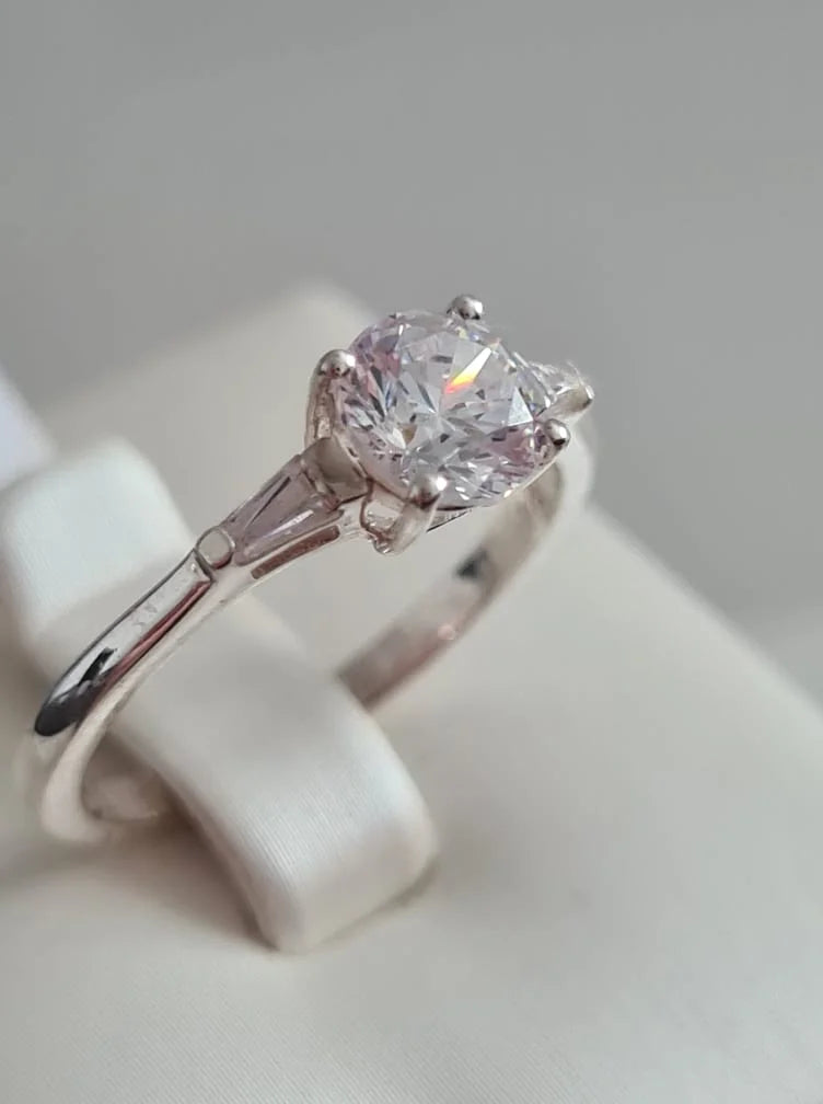 Swarovski zirconia Solitaire With Baguette Cut Shoulders SIZES N,P