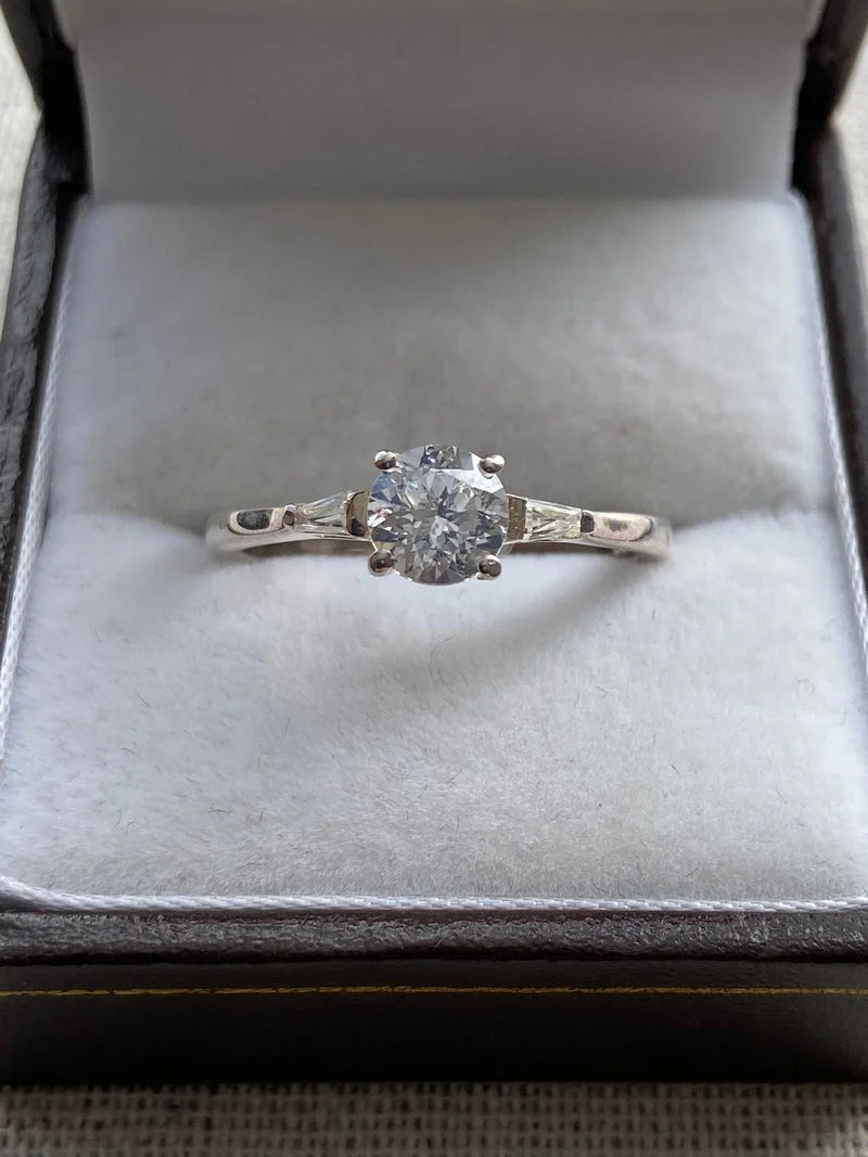 Swarovski zirconia Solitaire With Baguette Cut Shoulders SIZES N,P