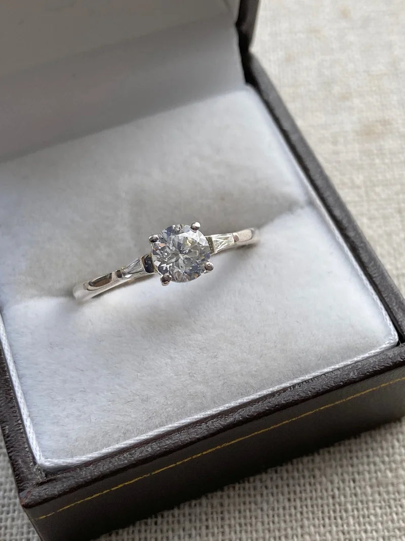 Swarovski zirconia Solitaire With Baguette Cut Shoulders SIZES N,P