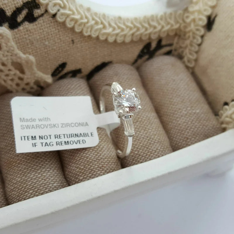 Swarovski zirconia Solitaire With Baguette Cut Shoulders SIZES N,P