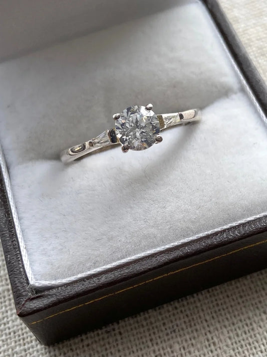 Swarovski zirconia Solitaire With Baguette Cut Shoulders SIZES N,P