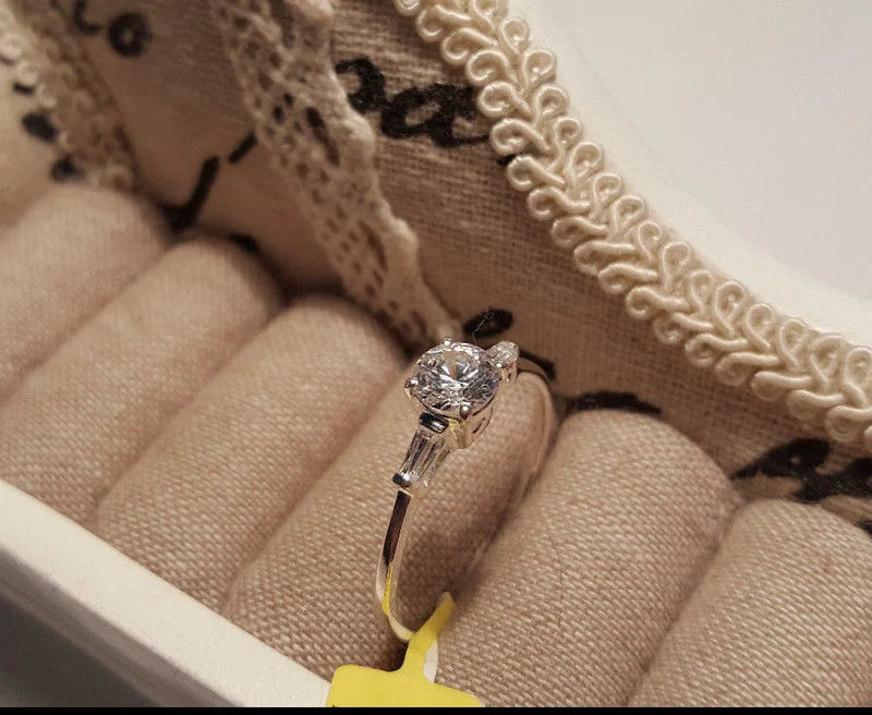 Swarovski zirconia Solitaire With Baguette Cut Shoulders SIZES N,P