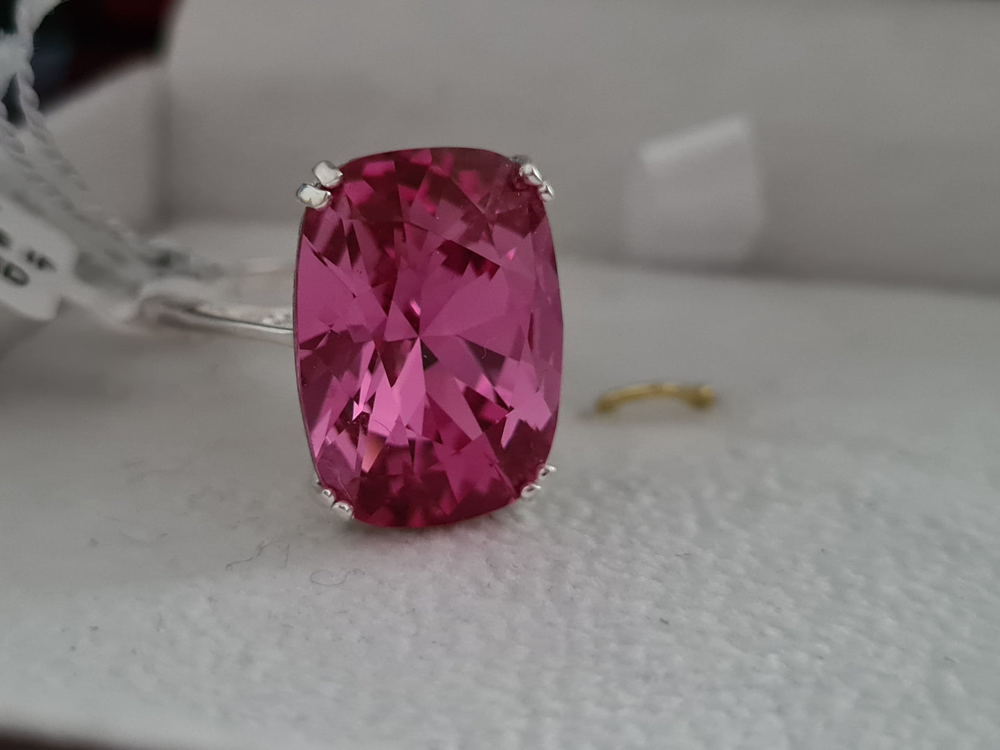 Swarovski Rose Pink Radiant Cut Ring in 925 Sterling Silver SIZE Q