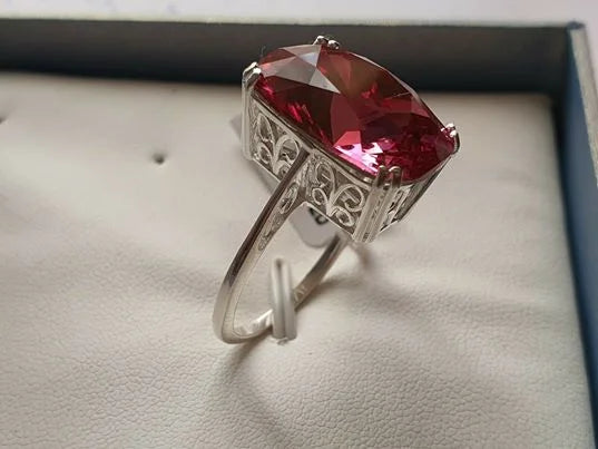 Swarovski Rose Pink Radiant Cut Ring in 925 Sterling Silver SIZE Q