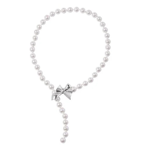 White Shell Pearl Necklace With Removable Bow
