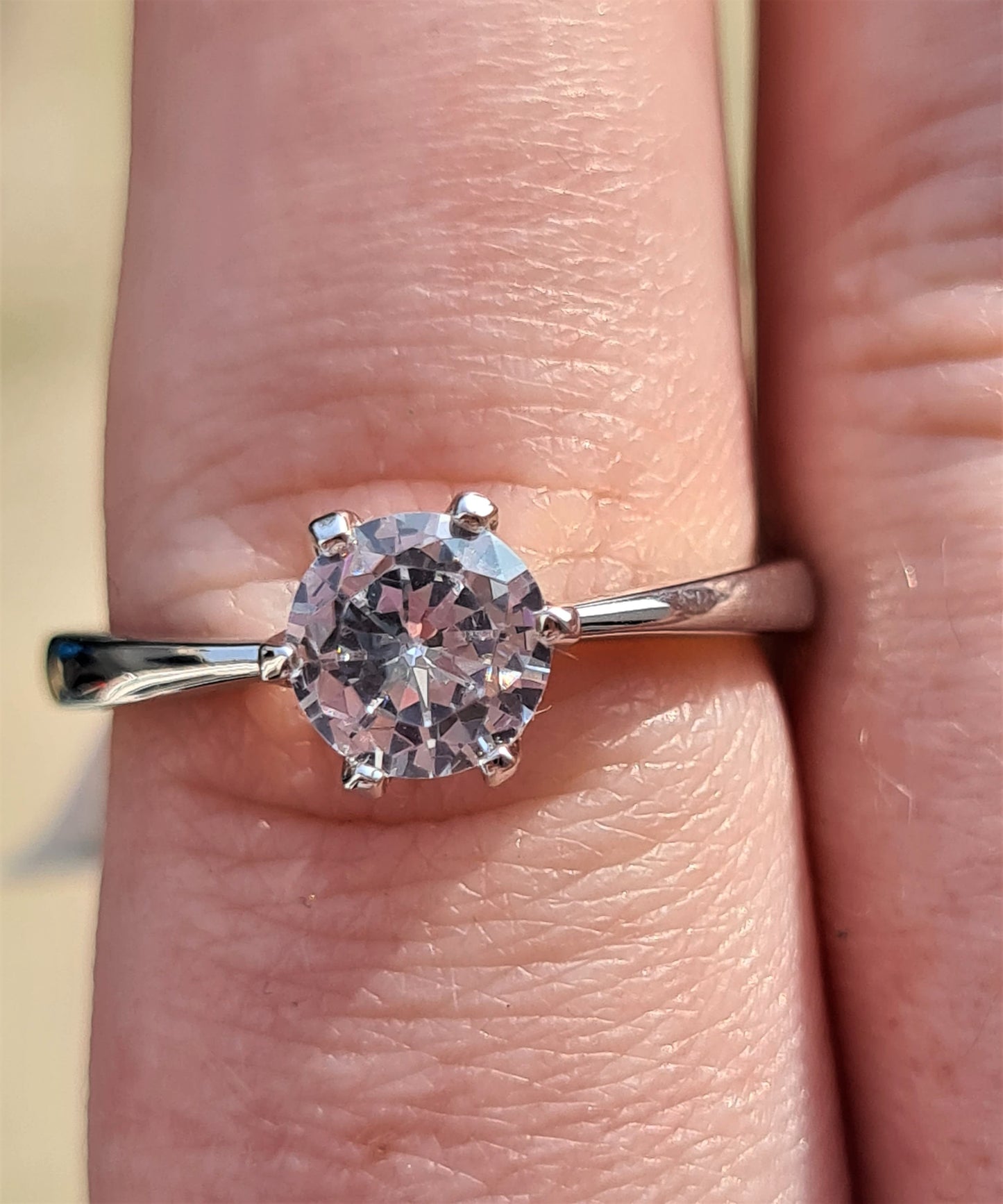 Simulated Solitaire Diamond Ring Sterling Silver SIZES L,P,S