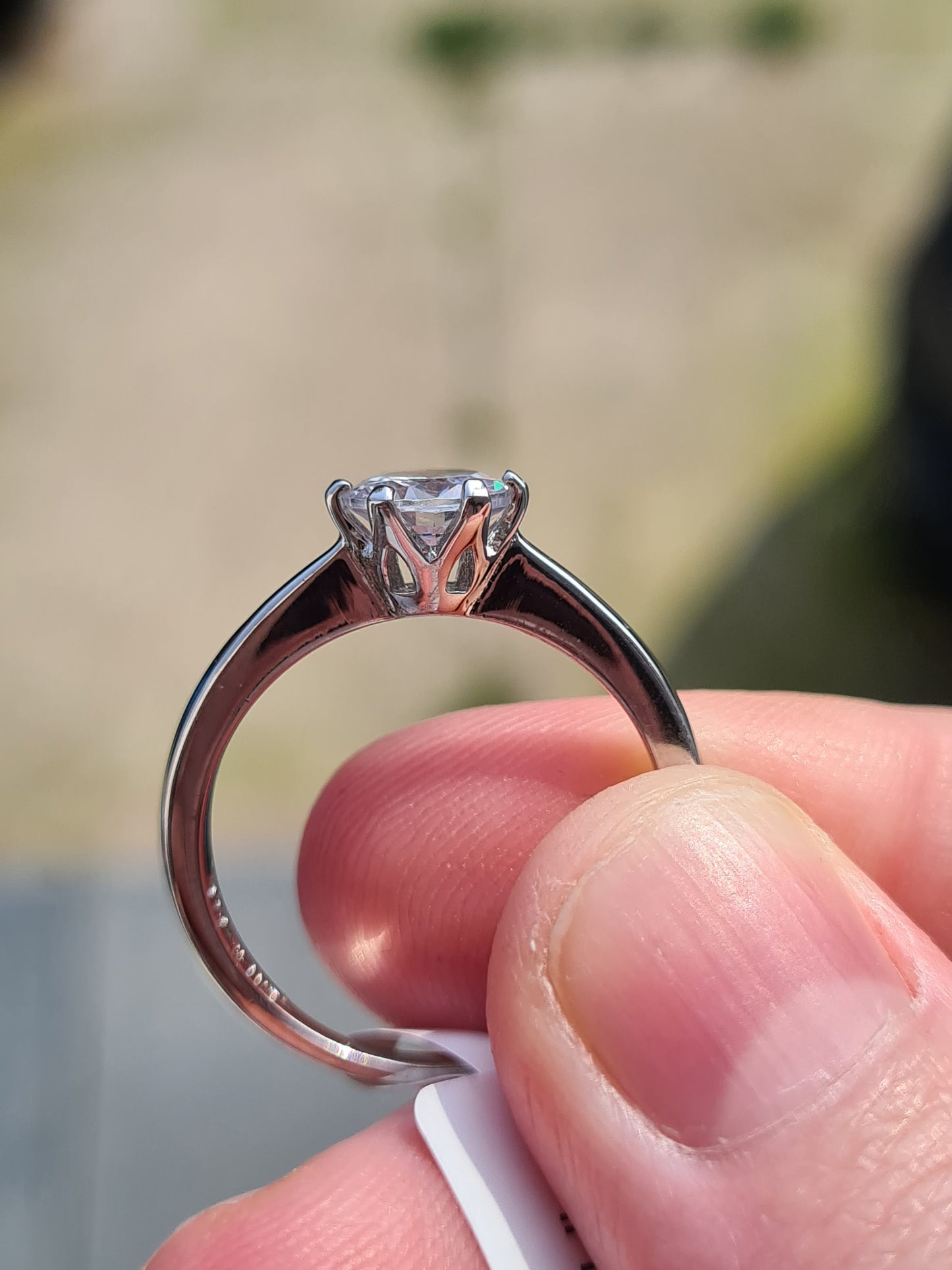 Simulated Solitaire Diamond Ring Sterling Silver SIZES L,P,S