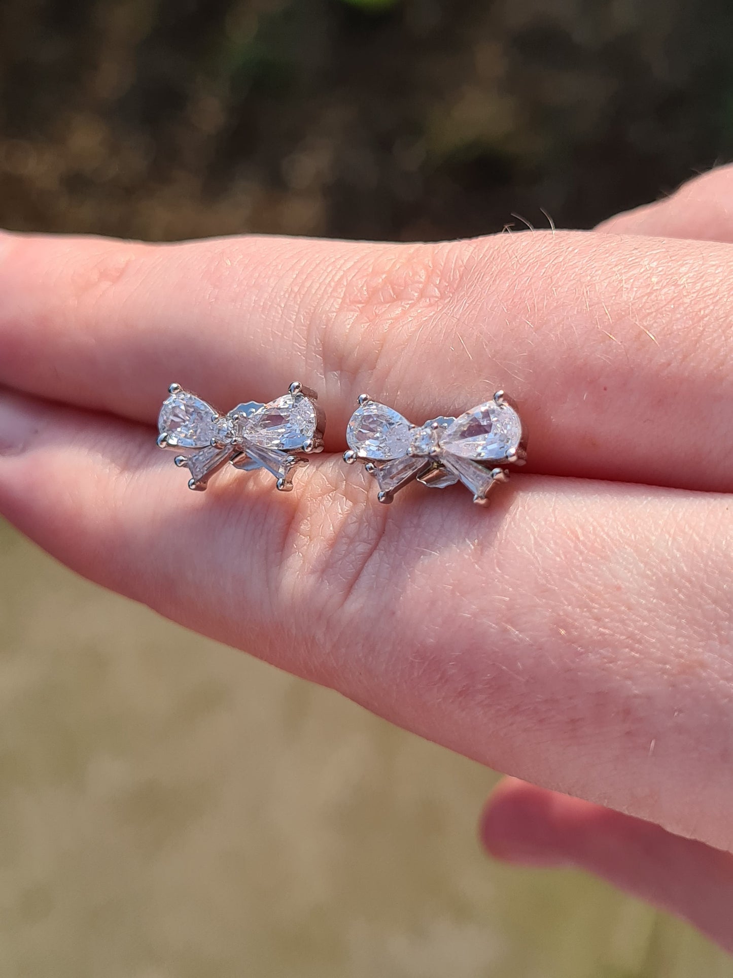 Simulated Diamond Bow Stud Earrings