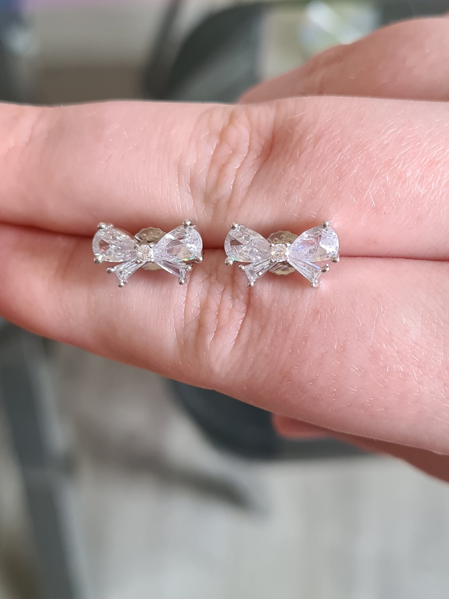 Simulated Diamond Bow Stud Earrings