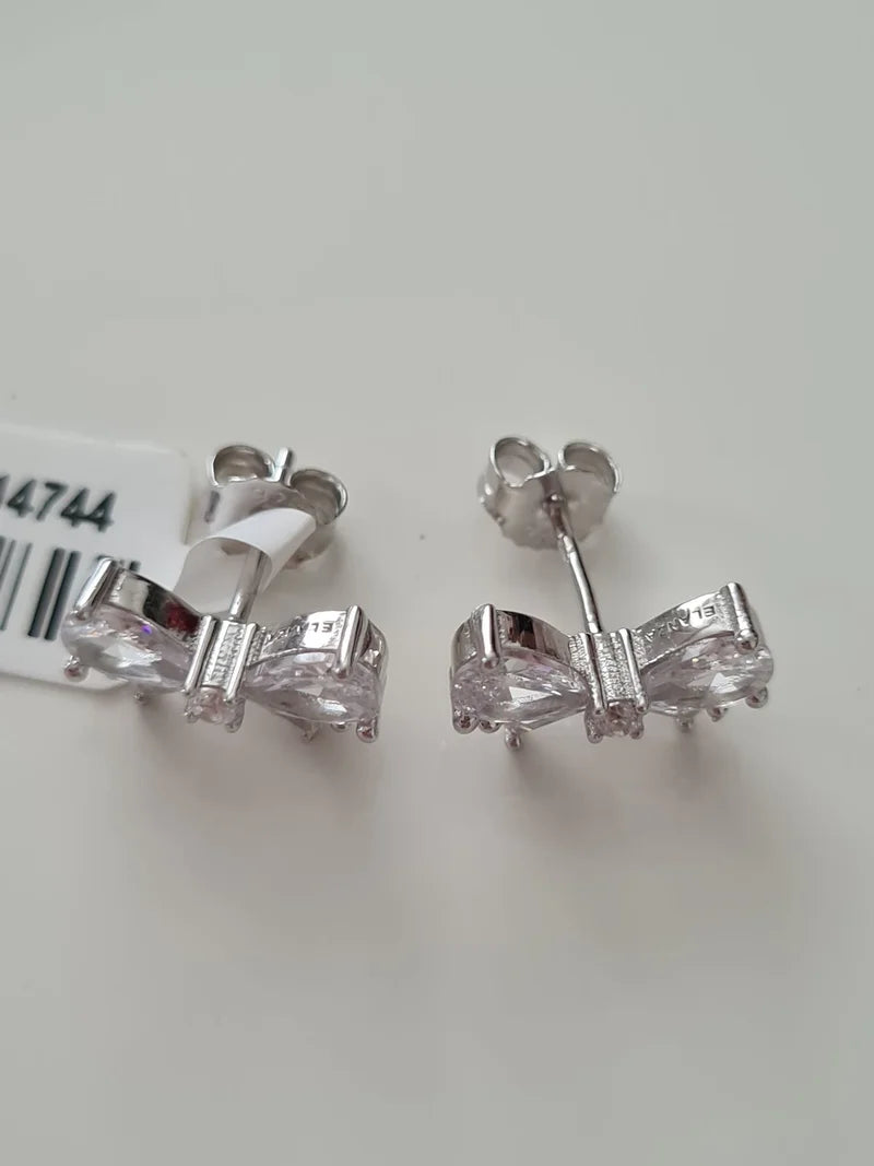 Simulated Diamond Bow Stud Earrings