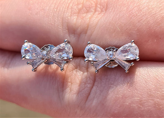 Simulated Diamond Bow Stud Earrings