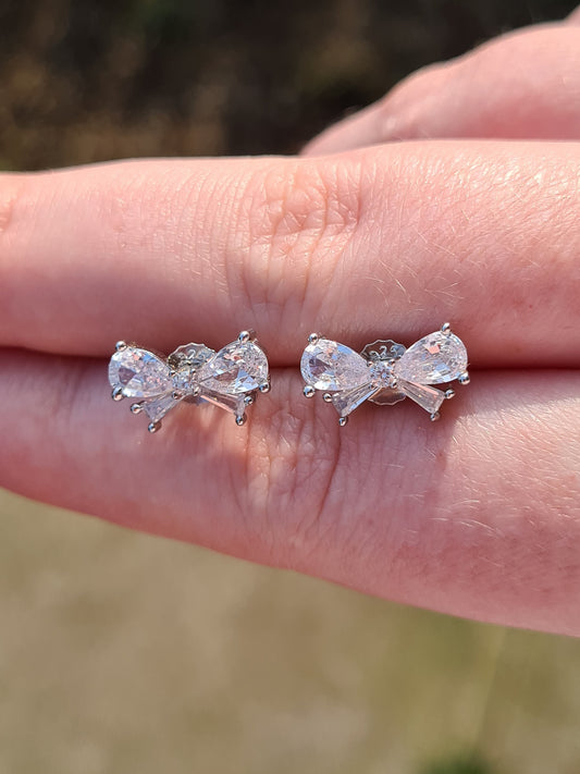 Simulated Diamond Bow Stud Earrings