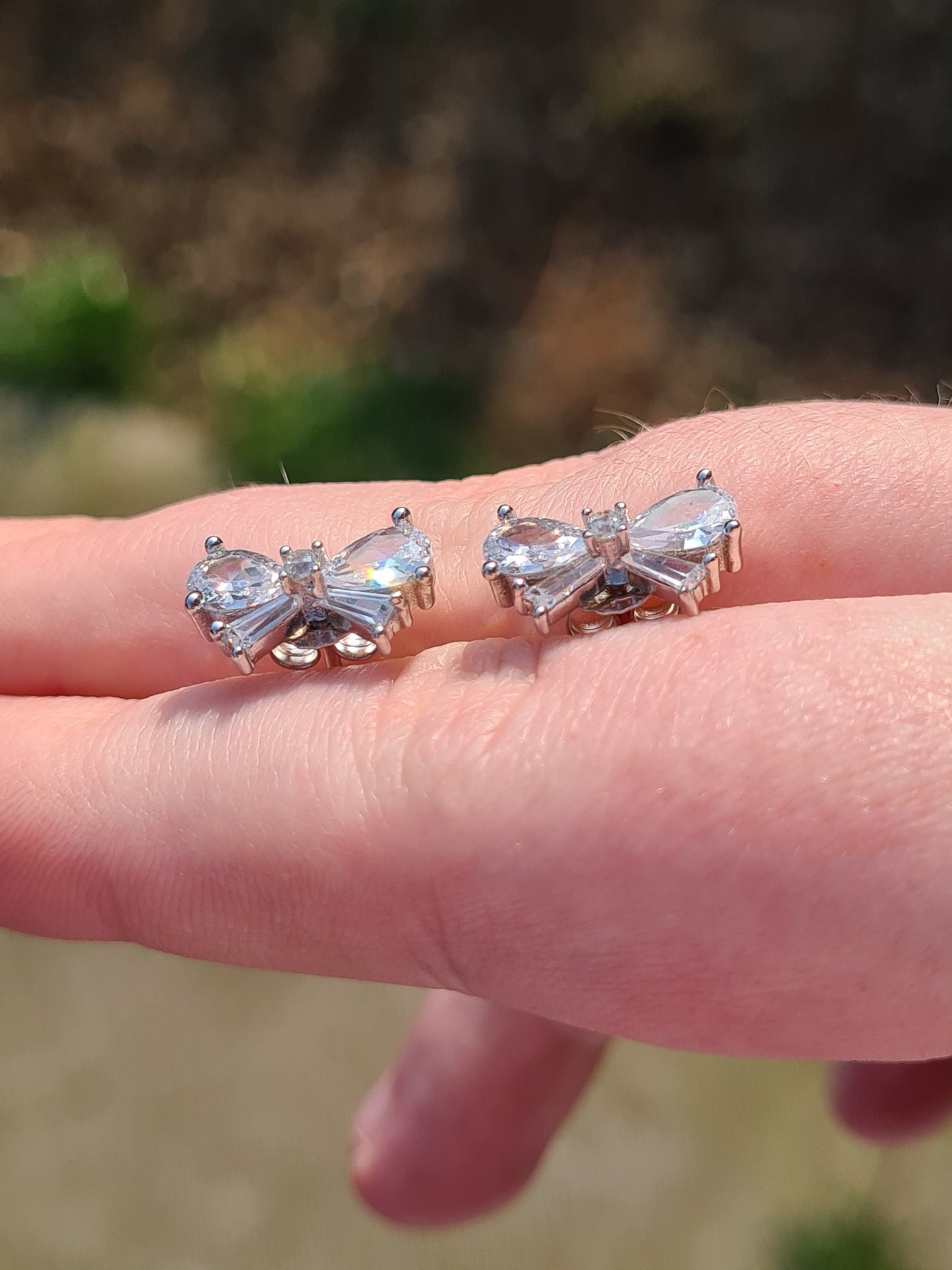 Simulated Diamond Bow Stud Earrings