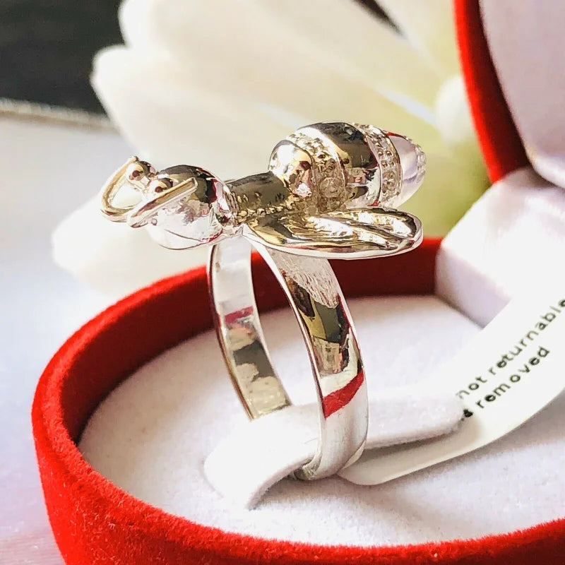 Simulated Diamond Bumble Bee Ring in Sterling Silver SIZE N