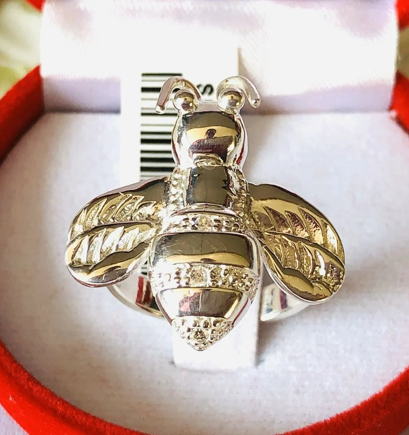 Simulated Diamond Bumble Bee Ring in Sterling Silver SIZE N
