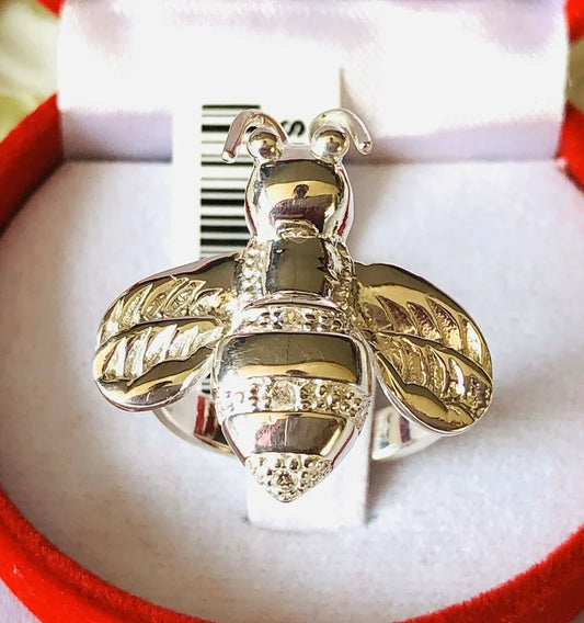 Simulated Diamond Bumble Bee Ring in Sterling Silver SIZE N