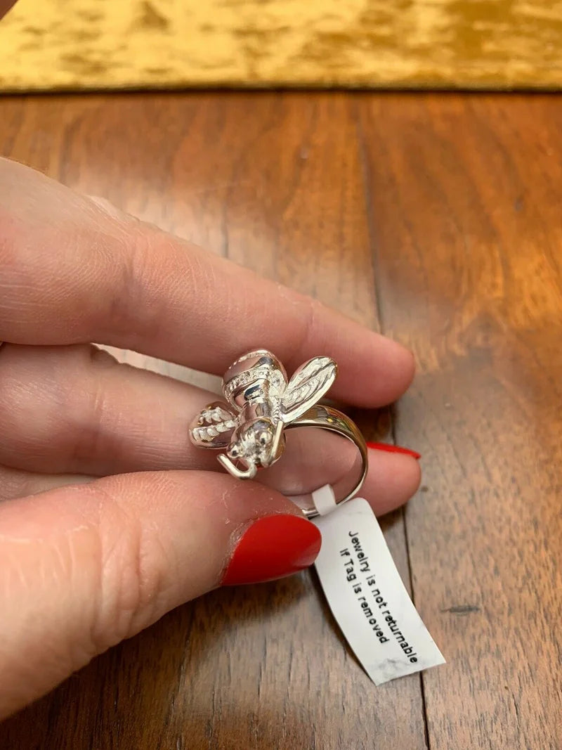 Simulated Diamond Bumble Bee Ring in Sterling Silver SIZE N