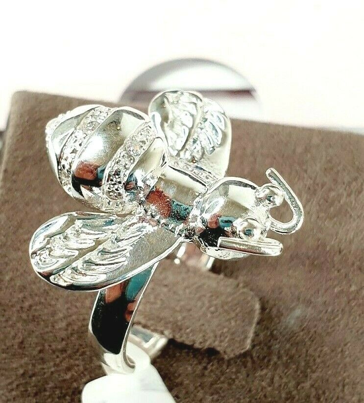 Simulated Diamond Bumble Bee Ring in Sterling Silver SIZE N