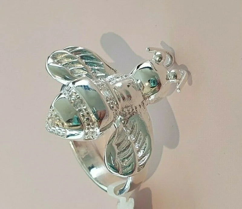Simulated Diamond Bumble Bee Ring in Sterling Silver SIZE N