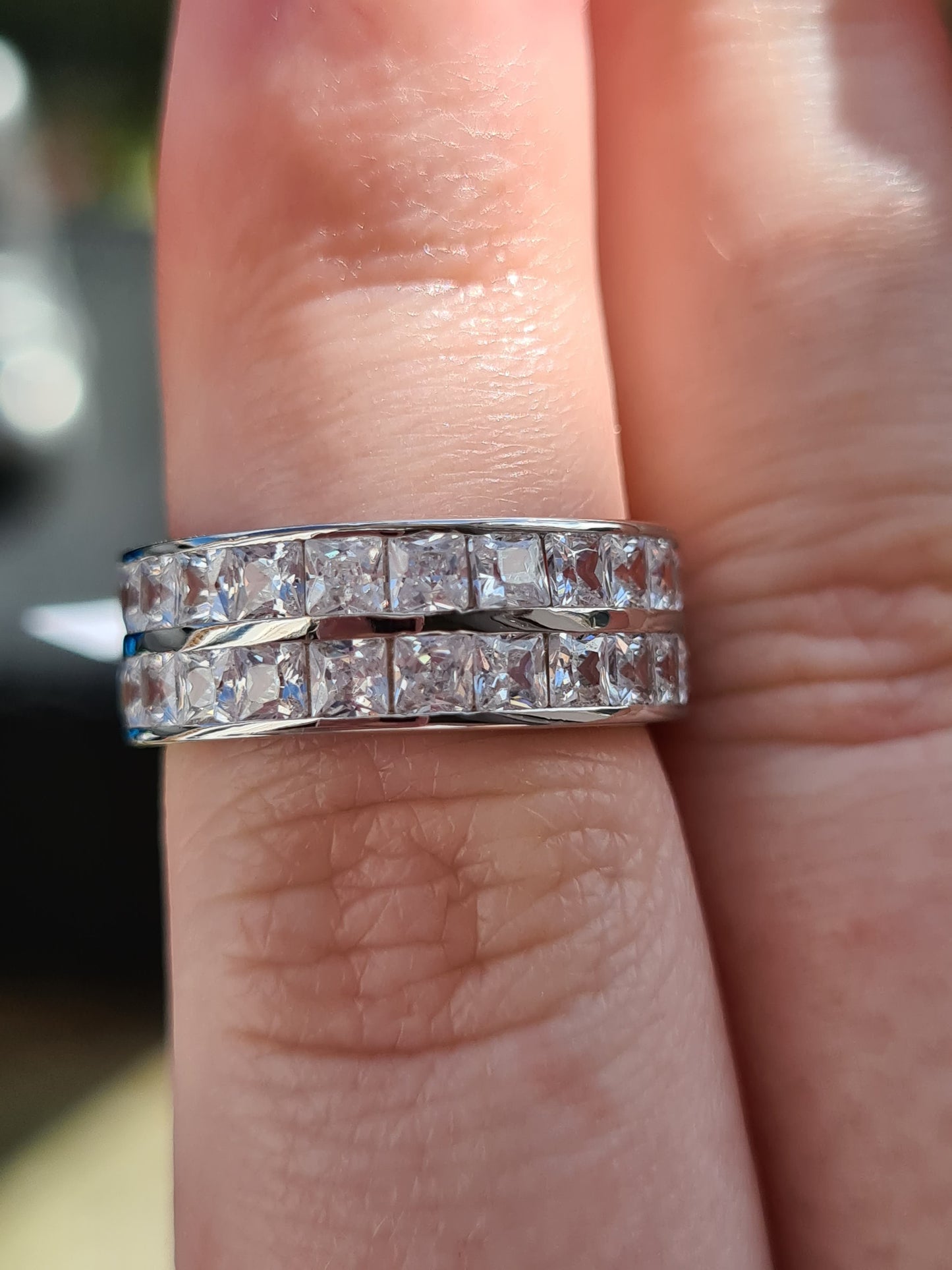 Simulated Diamond Half Eternity Band Ring SIZE M