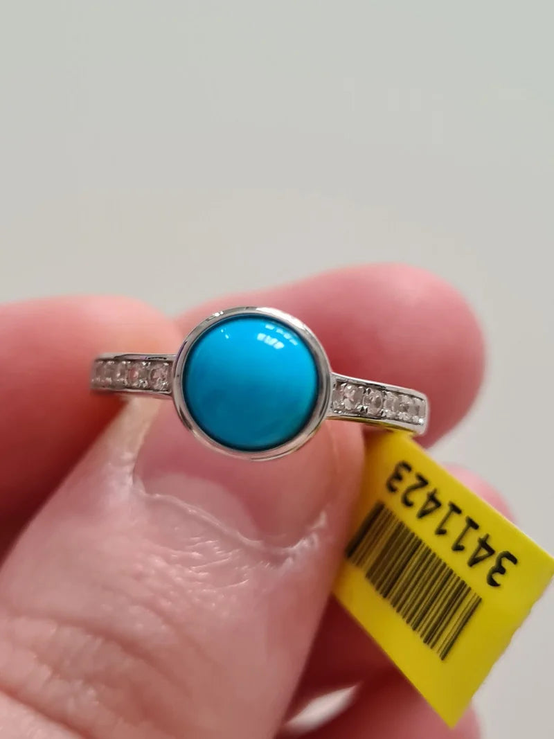 Arizona Sleeping Beauty Turquoise Natural White Cambodian Zircon Ring SIZE N