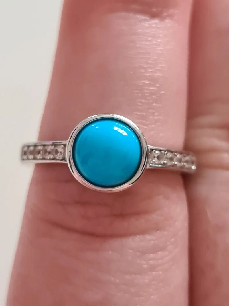 Arizona Sleeping Beauty Turquoise Natural White Cambodian Zircon Ring SIZE N