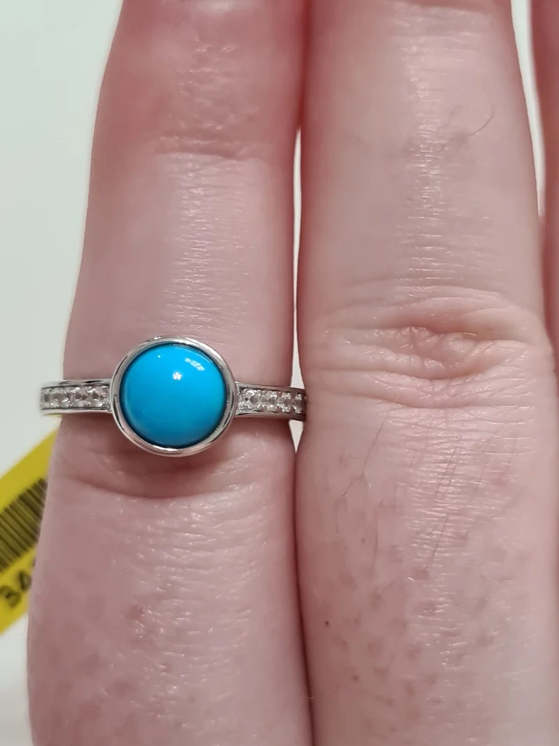 Arizona Sleeping Beauty Turquoise Natural White Cambodian Zircon Ring SIZE N