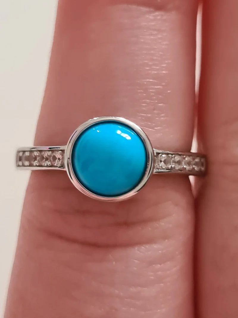 Arizona Sleeping Beauty Turquoise Natural White Cambodian Zircon Ring SIZE N